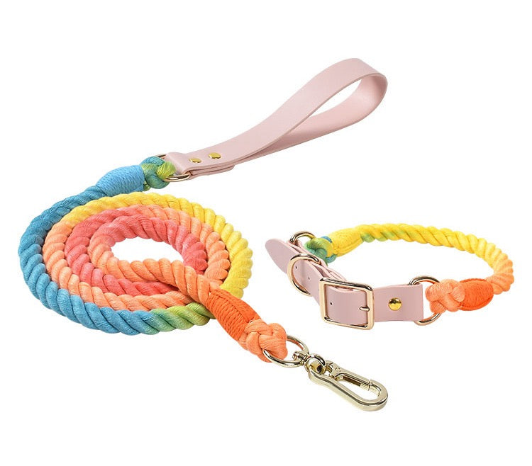 Bright Rainbow Rope Leash & Collar Set